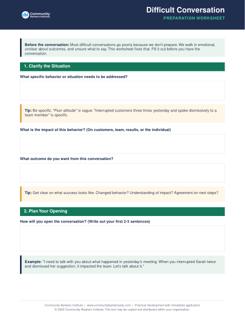 Difficult Conversation Prep Worksheet cover