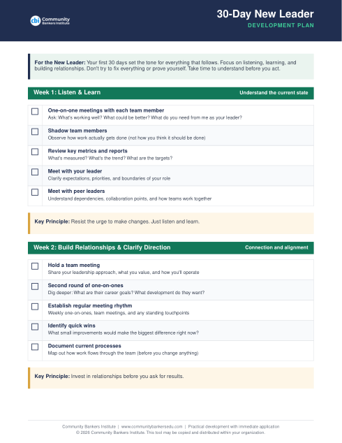 30-Day New Leader Development Plan cover